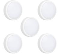 Marco Paul 5 Pack LED Push Lights - Stick-On Under Cupboard Kitchen Lights - Cordless LED Under Cabinets Light - Battery Operated Puck Light for Stairs, Shelves & Dark Corners