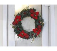 Marco Paul 50cm Red & Gold Christmas Wreath - Elegant Poinsettia Front Door Wreath with Glitter Baubles & Gold Berries - Deluxe Indoor Christmas Decorations & Reusable Holiday Door Décor