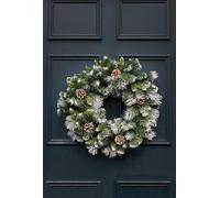 Marco Paul Artificial Luxury Christmas Wreath Hanging Door Decoration Indoor Outdoor Snow Frosted Christmas Baubles for Home Decor Durable Traditional Wreath Christmas Decorations (58cm Snow Frosted)
