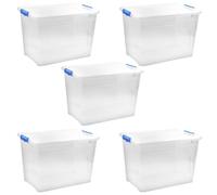 Marco Paul 5pc 75L Clear Storage Boxes with Lids - Multipurpose Strong Plastic Storage Box with Lid For Home, Kitchen, Garage, Office, Accessories