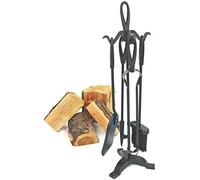 Marco Paul 5pc Fireside Companion Set Heavy Duty Steel Companion Sets For Log Burners Fireplaces Hard Wearing Black Fire Poker Set Fireplace Tool Sets Long Lasting Fireplace Accessories