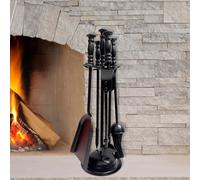 Marco Paul 5pc Fireside Companion Set Heavy Duty Steel Companion Sets For Log Burners Fireplaces Hard Wearing Black Fire Poker Set Fireplace Tool Sets Long Lasting Fireplace Accessories