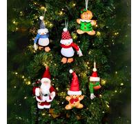 Marco Paul 6 Pack Plush Christmas Tree Decorations - Soft Hanging Xmas Ornaments Set with Penguin, Santa, Gingerbread & Robin Characters for Festive Trees, Garlands and Winter Home Décor