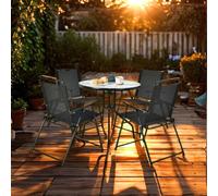 Marco Paul 6 Piece Black Outdoor Garden Table with Chairs & Parasols Marco Paul Black