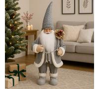 Marco Paul 60 cm Grey Santa Claus Christmas Decoration - Soft Quilted Father Christmas Figure with Faux Fur Trim - Freestanding Indoor Xmas Ornament for Mantelpiece, Shelf & Modern Winter Home Décor