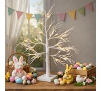 Marco Paul 60cm Easter Tree Light Up Twig Tree with Timer Easter Table Decorations White Twig Tree with Lights Tabletop Birch Tree for Home Party Wedding Easter Decoration Home Gifts