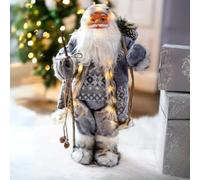 Marco Paul 60cm Grey Santa Claus Christmas Decorations - In-lit Battery Operated Soft Plush Standing Santa Figure LED Lights Festive Ornament - Xmas Decoration Indoor Light Up Decoration