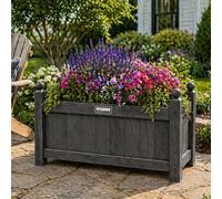 Marco Paul 60cm Grey Wooden Square Planter Outdoor Garden Plant Pot Flower Herb Container Patio Balcony Decorative Wood Box for Plants Shrubs Indoor Outdoor Garden Decor (Medium)