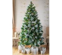 Marco Paul 6ft Artificial Christmas Tree - Traditional Xmas Pine With 620 Tips, Pine Cones, Snow Effect - 180cm Green Modern Home Decor
