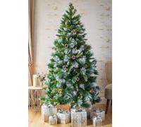 Marco Paul 6ft Frosted Glacier Green Artificial Christmas Tree - 620 Tips, 180cm Snow-Flocked Christmas Tree with Pine Cones - Luxury Realisting Xmas Tree with Metal Stand for Easy Display