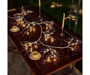 Marco Paul 6ft Pre-Lit Rustic Birch Twig Garland Centrepiece with 48 Warm White LED Lights - 180cm Battery Operated Indoor Garland for Mantel Table Wall & Stairs - Indoor Ambient Lighting & Decor