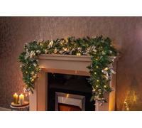 Marco Paul 6ft Silver Luxury Pre Lit Christmas Garland with Warm LED Lights - Battery Operated Artificial Pine Garland with Silver Baubles & Cones - Elegant Light Up Christmas Decoration for Indoor