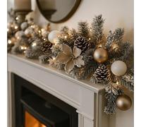 Marco Paul 6ft Silver Pre Lit Christmas Garland with Warm White LED Lights | 180cm Battery Powered Luxury Frosted Xmas Garland for Fireplace, Mantel & Stairs - Indoor Christmas Decorations