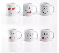 Marco Paul 6pc White Ceramic Mug Set with Funny Faces Marco Paul White