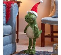 Marco Paul 70cm Dinosaur Novelty Christmas Decorations - Standing T Rex Festive Plush Dino with Santa Hat - Green Dinosaur Christmas Ornament For Large Xmas Home Decor, Novelty Gift & Display Scenes