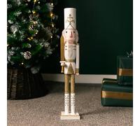 Marco Paul 70cm White And Gold Nutcracker Soldier Statue Hand-painted Christmas Decor - Nutcracker Ornaments For Christmas Decorations Indoor Xmas Decorations Large Wooden Nutcracker Toy