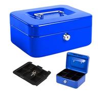 Marco Paul 8" Inch Blue Heavy Duty Money Box with Lock Metal Lock Box Money Tin Cash Boxes With Keys Petty Cash Tin Money Saving Box for Adults Strong Large Metal Money Safe for Cash