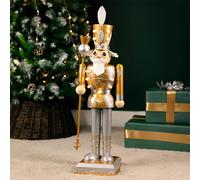 Marco Paul 80cm Gold Nutcracker Soldier Statue with LED Lights - Battery Operated Hand-Painted Christmas Decor - Metal InLit Indoor Nutcracker Ornaments for Christmas Decorations