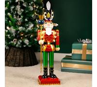 Marco Paul 80cm Red Nutcracker Soldier Statue with LED Lights - Battery Operated Hand-Painted Christmas Decor - Metal InLit Indoor Nutcracker Ornaments for Christmas Decorations