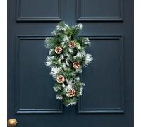 Marco Paul 90cm Frosted Christmas Teardrop Swag Garland - Artificial Pine Winter Garland with Hanging Loop - Traditional Christmas Decorations for Front Door, Fireplace, Staircase or Table