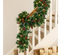 Marco Paul 9ft Luxury Pre Lit Christmas Garland with Warm White LED Lights - 2.7m Pine and Berry Winter Garland with Pine Cones - Battery Powered Christmas Decorations Indoor for Fireplace and Stairs