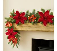Marco Paul 9ft Pre Lit Christmas Garland With Lights Luxury Red Magnolia in Green | Size: 270 cm x 35 cm Marco Paul Green 270 cm x 35 cm