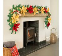 Marco Paul 9Ft Pre-Lit Garland With Red & Gold Poinsettia