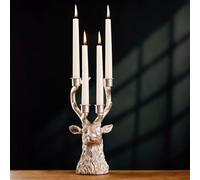 Marco Paul Antique Stag Head 4 Tapered Candle Holder Rustic Silver Candelabra Candle Sticks Holder Centrepiece Christmas Decorations Mantelpiece Fireplace Decorative Ornament for Wedding