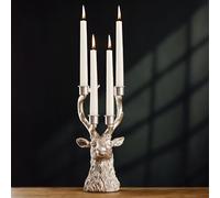 Marco Paul Antique Stag Head 4 Tapered Candle Holder - Silver Candelabra Candlestick Holder - Christmas Candles Holders for Mantelpiece Fireplace Ornament for Wedding & Dinner Table Décor