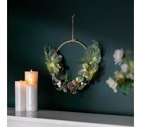 Marco Paul Artificial Battery Pre lit Luxury Christmas Wreath Hanging Door Decoration Snow Christmas Swag White Berries Light Up Xmas Decor Light Up Christmas Ornament 27cm Indoor Outdoor Twig Tree