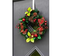 HomeZone® Artificial Luxury Christmas Wreath Hanging Door Decoration Indoor Outdoor Snow Frosted Christmas Baubles Berries Home Decor Durable Traditional Christmas Decorations