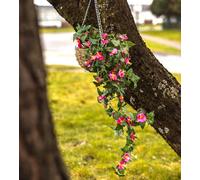Garden Mile Artificial Trailing Faux Floral Hanging Basket, Fake Purple Pink Flower and Leaf Foliage Colourful Waterproof Hanging Plant Pot Basket for Indoor, Outdoor, Patio, Garden Decoration