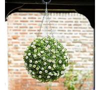 Marco Paul Artificial Topiary Ball Hanging Fake Flowers White Roses in Bottle Green Marco Paul Bottle Green
