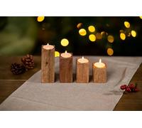 Marco Paul Mango Wood Tea Light Holder Decorative Home Accessories Window Decoration Candle Holder Home Decor Wedding Centerpieces Holds 10 Tealight Slots (25cm x 12cm x 3cm) (4 Tealight Holder)
