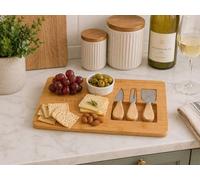 Marco Paul Bamboo Cheese Board Set Wooden Charcuterie Board with 3 Cheese Knives Serving Platter for Cheese Meat Crackers Appetizer Entertaining Gift Set