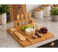 Marco Paul Bamboo Cheese Board Set Wooden Serving Platter with 4 Cheese Knives Charcuterie Board Set Kitchen Serving Tray for Cheese Meat Crackers Appetizer Gift Set