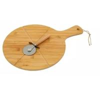 Marco Paul Bamboo Pizza Cutting Board 12" 6 Sections Wooden Snack Platter Durable Wooden Serving Board with Pizza Cutter Kitchen Accessories Food Prep Charcuterie Platter Serving Tray