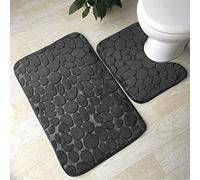 Marco Paul Black Bath Mats Non Slip Fast Drying Memory Foam Bath Mats for Bathroom Set 2 Piece Washable Pedestal Bath Mat Set Microfibre Water Absorbent Black Toilet Mat Bathroom Mats Home Essentials