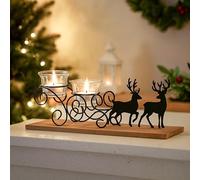 Marco Paul Black Metal Reindeers Decoration Glass Tealight Holder - Stag Christmas Table Centrepiece - Tea Light Candle Holders Christmas Table Decoration Tea Light & Votive Candle Holders