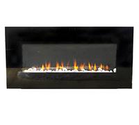 Marco Paul Black Wall Mounted Electric Fire Realistic Flame Effect with Decorative Pebbles Hearth Modern Tempered Glass Fireplace with Remote Control for Home Living Room Heating Energy Efficient