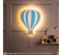 Marco Paul Blue Balloon Night Light Kids - White Wooden Wall Mounted Pull Cord Nightlight - Battery Operated LED Kids Night Light for Children’s Bedroom Decor, Kids Room Accessories