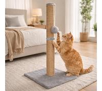 Marco Paul Heavy Duty Cat Scratching Post - 40cm Sisal Rope Tower with Plush Base & Hanging Ball, Large Vertical Cat Tree for Scratch & Exercise - Ideal for All Large Size Cats from Kittens to Adults