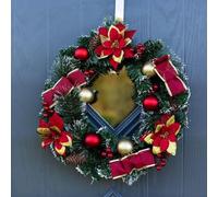 Marco Paul Christmas Artificial Wreath Decoration - Red Baubles 40cm Poinsettia in Green Marco Paul Green