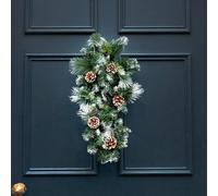 Marco Paul Christmas Artificial Wreath Decoration Swag Hanging Pinecones Snow Dusted Home in Green Marco Paul Green