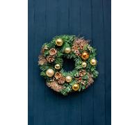 Marco Paul Christmas Artificial Wreath With Gold Baubles Pinecones in Green Marco Paul Green