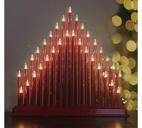 Marco Paul Christmas Red Faux Pipe Candle Bridge Arch - Interiors Mains Operated 33 Warm White LEDs Candles Xmas Ornaments - Festival Accessories for Table, Window Candle Arch Decoration