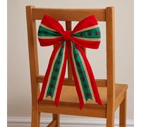 Marco Paul Christmas Chair Bows - Large Red Green & Gold Fabric Bows for Dining Chairs - Luxury Festive Dining Table Decorations - Reusable Xmas Chair Back, Door, Wreath, Garland & Holiday Décor
