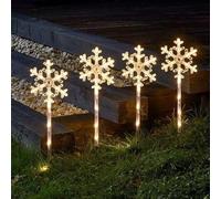 Marco Paul Christmas Decoration Set of 4 Snowflake Stake Lights Battery Powered Christmas Pathway Lights Outdoor Xmas Lighting Garden Light Up Decoration 64 LED Battery Powered