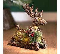 Marco Paul Christmas Decorations Lying Down Reindeer Rustic LED Light Up Reindeers Indoor Outdoor Use Rustic Standing Festive Deer Xmas Lighting Decoration Novelty Pre-lit Reindeer Ornament