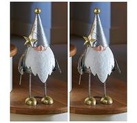 Marco Paul Christmas Set of 2 Gonk Silver Gilt Festive Figurine Xmas Ornament Hand-Painted Decorative Metallic Statue Novelty Figure